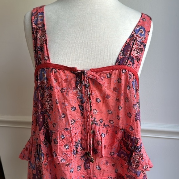 Free People Sunrise Nightie Mini Dress in Carnation Red Floral Large EUC - Picture 3 of 10